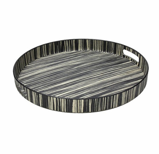 Vassoio tondo in plastica con decoro effetto legno. Diametro cm 35 x 4 h.