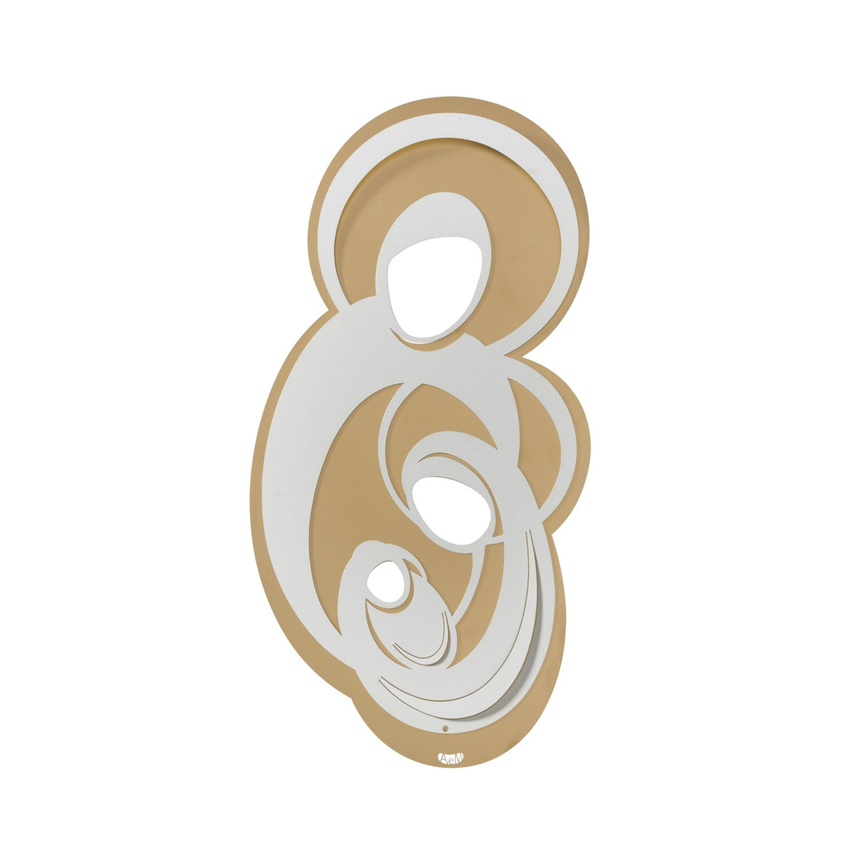 Icona di metallo da appendere verniciata nei colori oro e bianco marmo rappresentante la Sacra Famiglia. Ideale per ambienti arredati seguendo uno stile contemporaneo. Dimensioni: cm 27 x 52 h. In negozio e online su tuttochic.live
