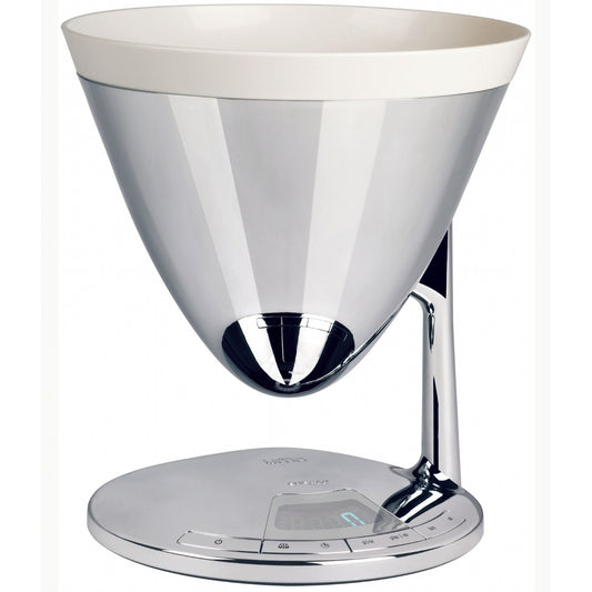 Uma è la bilancia elettronica da cucina completa di dispositivo timer. Misure: ø22X24 cmFinitura: Il colore ha una tinta unita ed è cromato lucido.