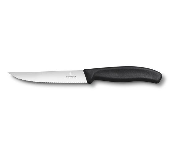 Coltello da bistecca realizzato in Svizzera con filo ondulato ultra affilato e con impugnatura ergonomica. Lunghezza della lama cm 12. Lavabile in lavastoviglie. In negozio e online su tuttochic.live