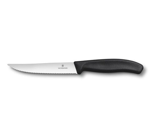 Coltello da bistecca realizzato in Svizzera con filo ondulato ultra affilato e con impugnatura ergonomica. Lunghezza della lama cm 12. Lavabile in lavastoviglie. In negozio e online su tuttochic.live