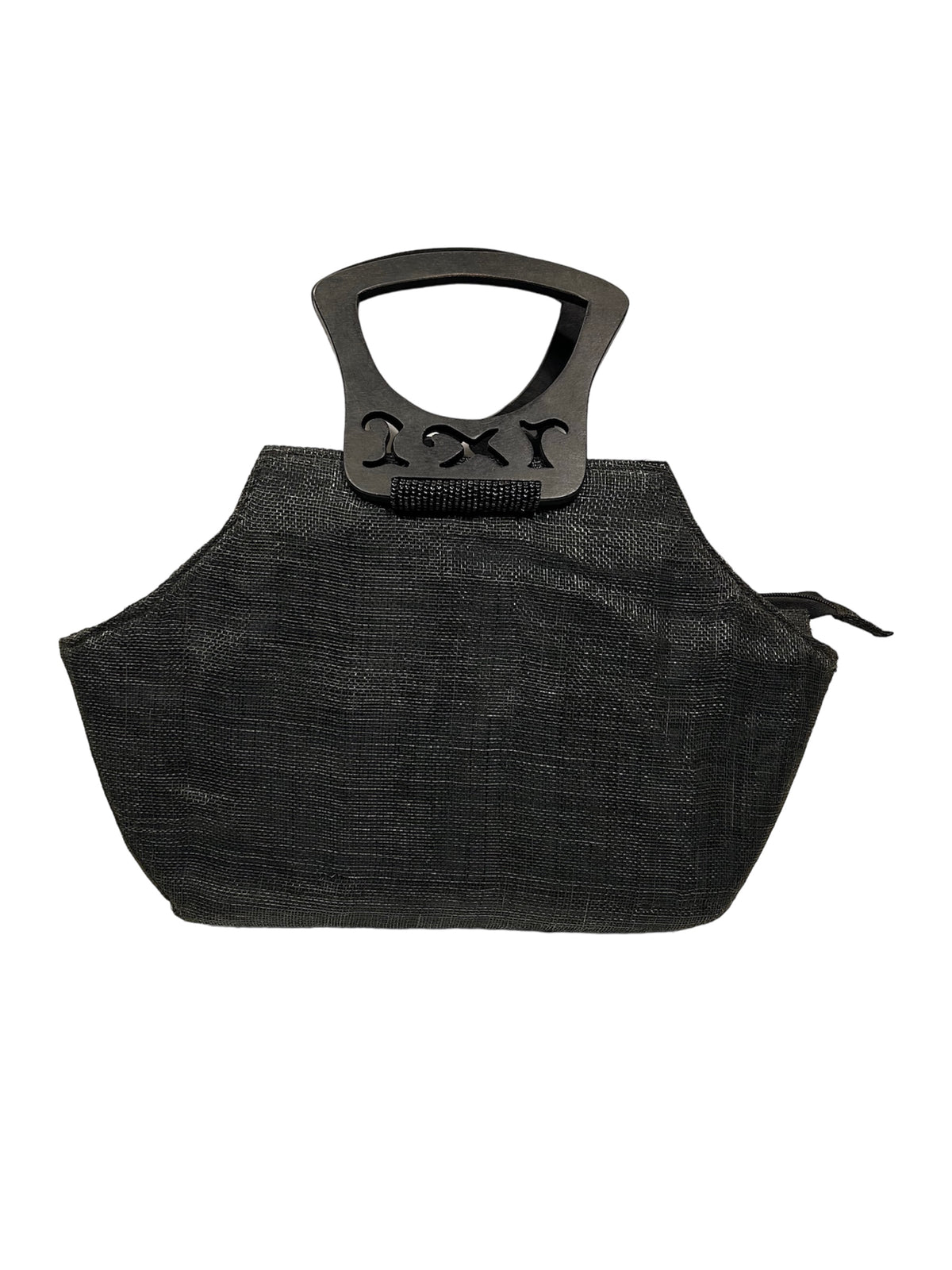 Borsa da passeggio in tessuto decorata con applicazioni di madreperla, perline e manici in legno lavorato. Chiusura a cerniera. Interno foderato con tasca. Dimensioni: cm 44 x 10 x 36 h (inclusi i manici). In negozio e online su tuttochic.live