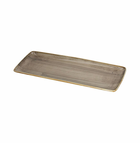 Vassoietto rettangolare in ceramica decorata di colore marrone. Dimensioni: cm 30 x 12. Per alimenti, utilizzabile in lavastoviglie e microonde. In negozio e online su tuttochic.live