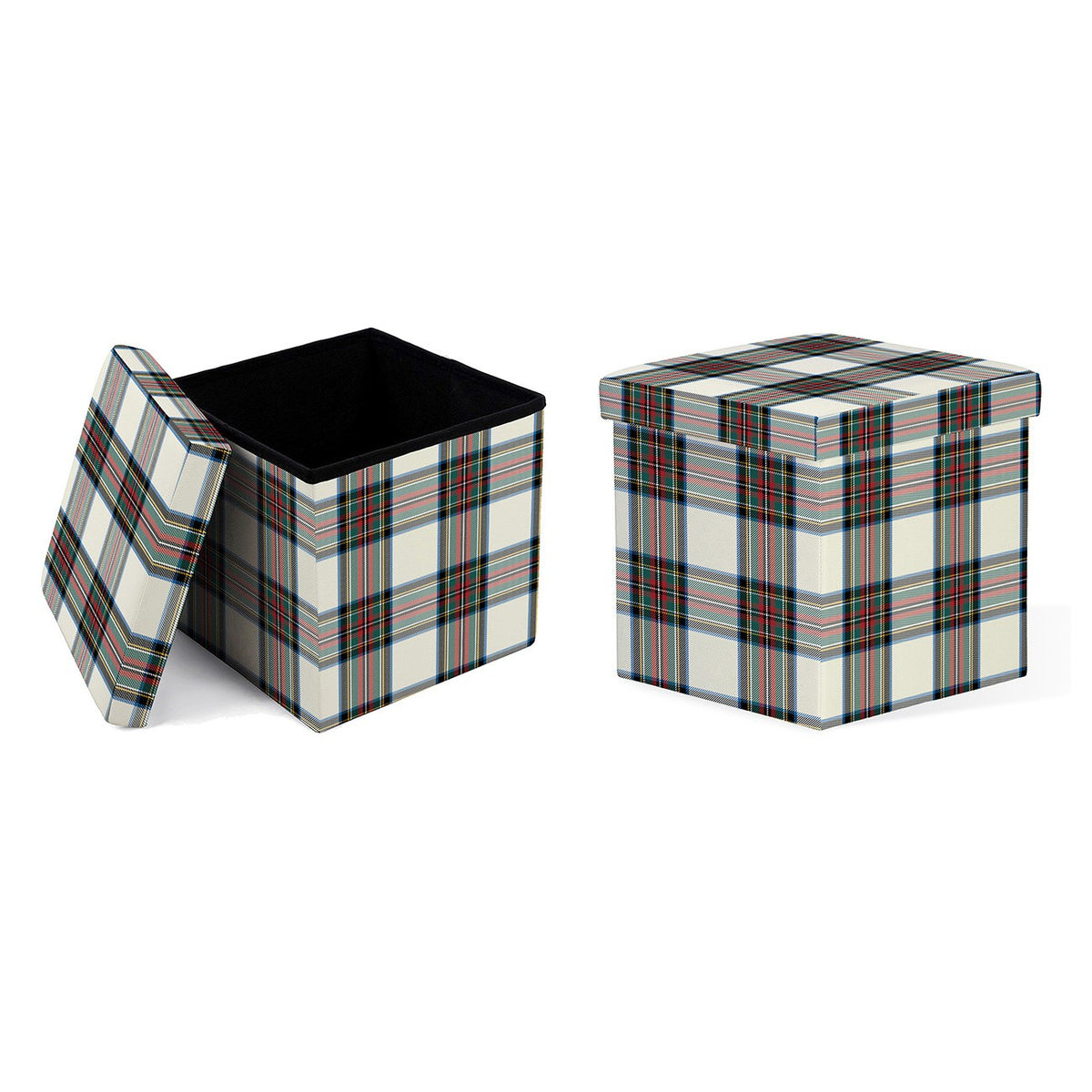 Cubo contenitore pieghevole in pvc stampato effetto similpelle di colore Tartan naturale scozzese, interno in mdf. Utilizzabile anche come sgabello (max 120 Kg). Dimensioni: cm 38 x 38 x 38. In negozio e online su tuttochic.live