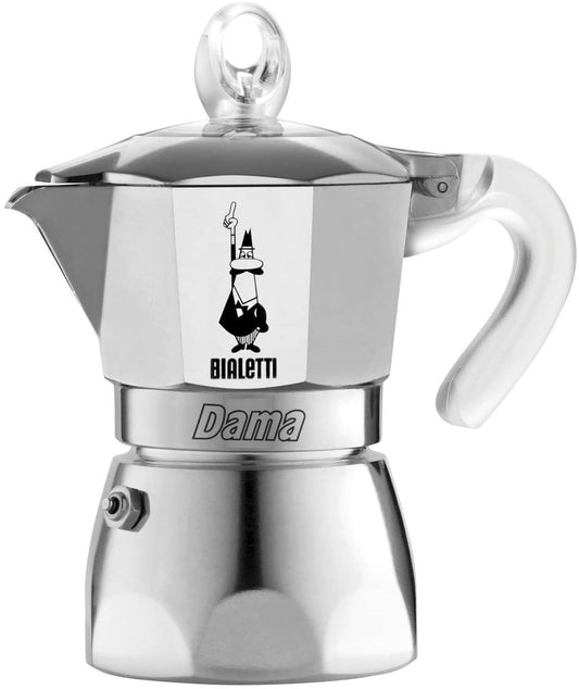Nuova Caffettiera Dama in alluminio da 1 tazza. Interamente in alluminio e Made in Italy, questa caffettiera è dotata di un manico e pomolo di un materiale innovativo trasparente che garantisce un'elevata resistenza al calore. In negozio e online su tuttochic.live
