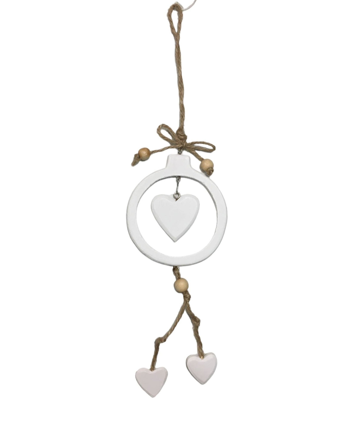 Decoro per albero di Natale realizzato con corda e legno di colore bianco .Dimensioni: anello diametro cm 8,5, altezza totale cm 31. In negozio e online su tuttochic.live