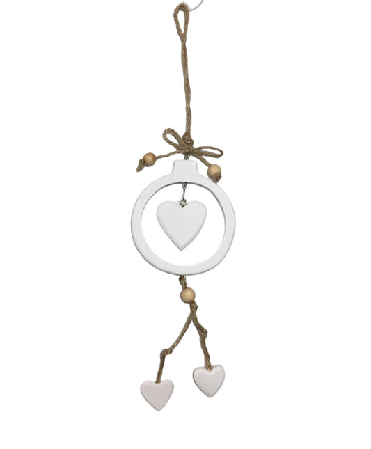 Decoro per albero di Natale realizzato con corda e legno di colore bianco .Dimensioni: anello diametro cm 8,5, altezza totale cm 31. In negozio e online su tuttochic.live