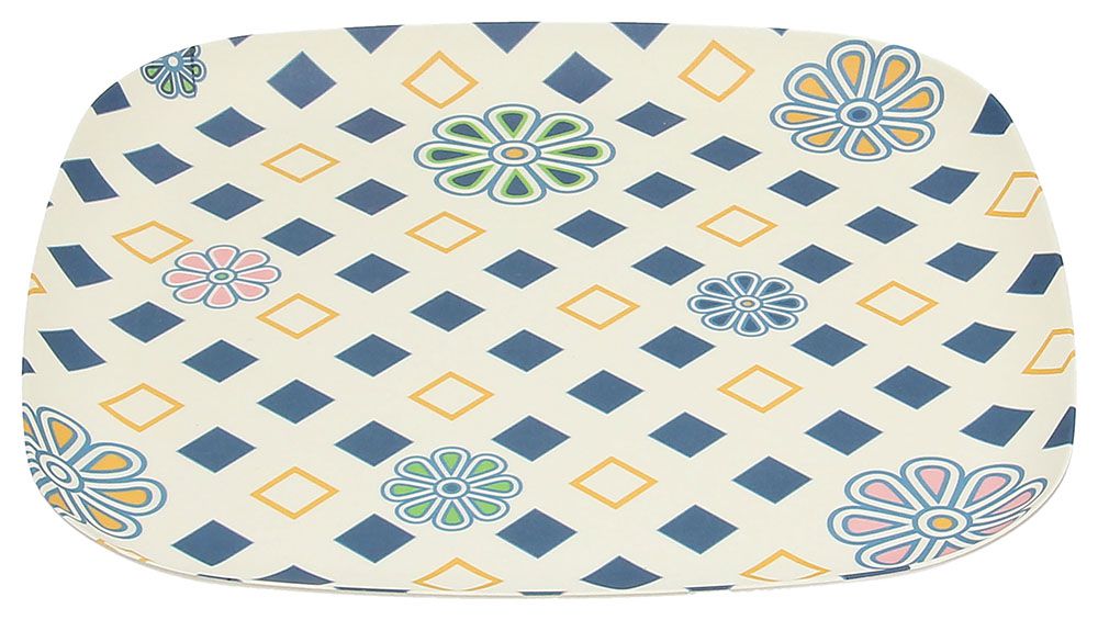 Piatto portata quadrato in fibra di Bambù decorata. Dimensioni: cm 30 x 30 Per alimenti, lavabile in lavastoviglie. In negozio e online su tuttochic.live