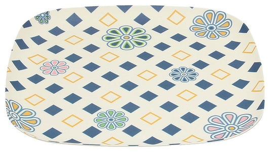Piatto portata quadrato in fibra di Bambù decorata. Dimensioni: cm 30 x 30 Per alimenti, lavabile in lavastoviglie. In negozio e online su tuttochic.live