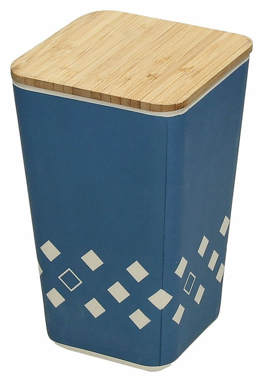 Barattolo ermetico quadrato in fibra di Bambù decorata con tappo in legno Dimensioni: 11X11X18,5H. Per alimenti, lavabile in lavastoviglie. In negozio e online su tuttochic.live