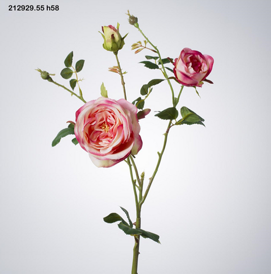Rosa artificiale x 3 rametti. Dimensioni: cm. 58 Colore: rosa sfumato Petali e foglie in tessuto, stelo in plastica. In negozio e online su tuttochic.live