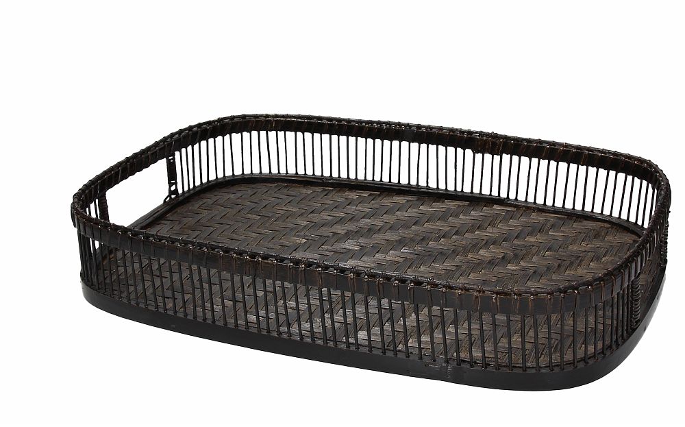 Vassoio rettangolare nero in legno di bambù di colore nero. Dimensioni: cm 42 X 29 X 7H. Il Bambù è una pianta dai mille aspetti e dalle mille virtù, si applica a tantissimi oggetti e si adatta perfettamente a qualsiasi ambiente. In negozio e online su tuttochic.live