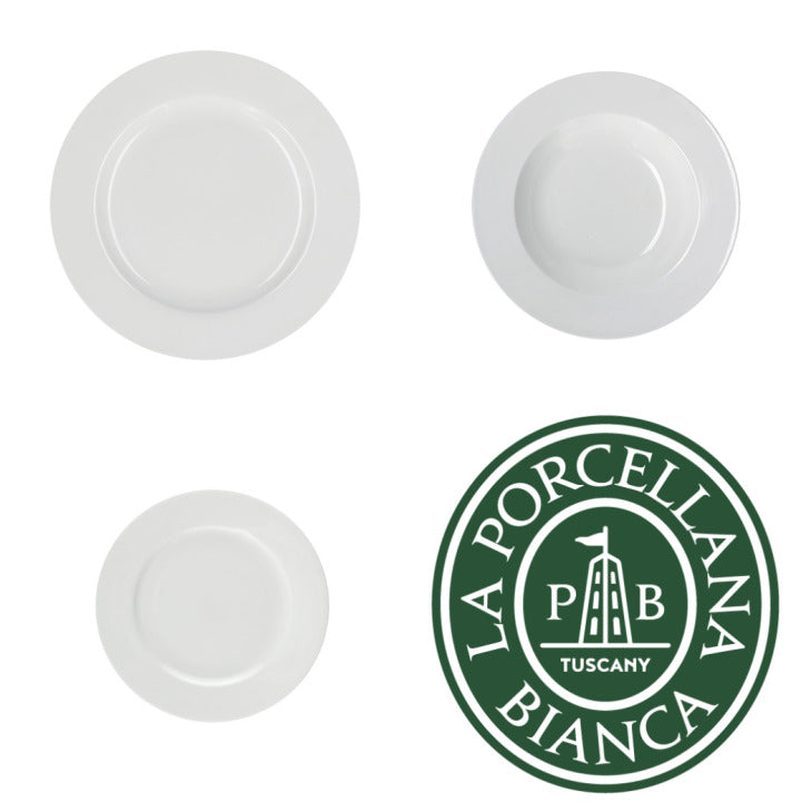 Confezione di 12 piatti da tavola in pregiata porcellana Bone China bianca composto da: 4 piatti piani ø cm 27 4 piatti fondi ø cm 23 4 piatti frutta ø cm 20. Lavabile in lavastoviglie Utilizzabile in microonde Utilizzabile in forno tradizionale. In negozio e online su tuttochic.live