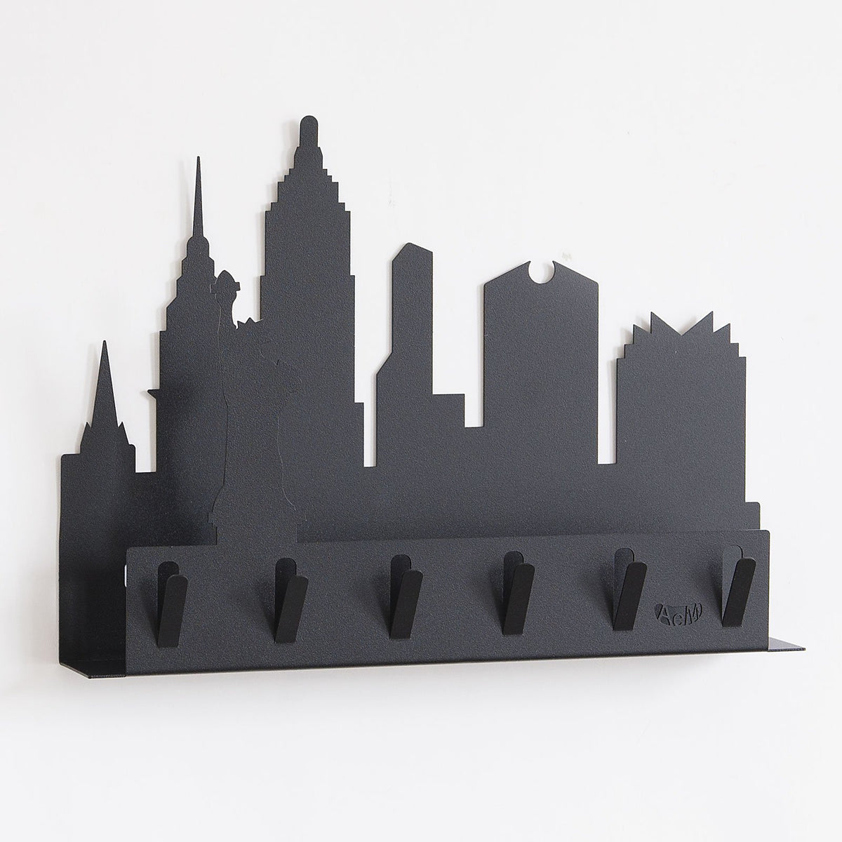 Porta chiavi e porta posta da parete modello New York di Arti & Mestieri in metallo verniciato nero, design Made in Italy, Tutto Chic.