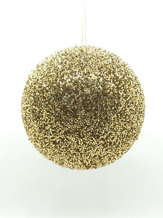 Decoro sfera grande Sax in polistirolo ricoperta di glitter color oro. Diametro cm 20. In negozio e online su tuttochic.live