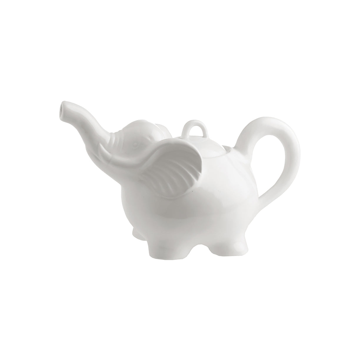 Teiera in porcellana bianca con coperchio a forma di elefante. cc 750. Dimensioni : 13x24xh14 cm. In negozio e online su tuttochic.live