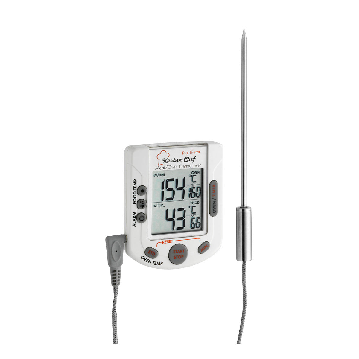  il termometro digitale 2 in 1 per grill / arrosti non solo ti informa sulla temperatura interna attuale, ma anche sulla temperatura esatta del tuo forno. Un segnale acustico avvisa che sono state raggiunte le temperature desiderate. In negozio e online su tuttochic.live