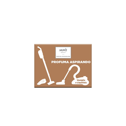 SEMI NATURALI PROFUMATI Usando l’aspirapolvere potrai profumare piacevolmente i tuoi ambienti. • SEMI NATURALI • SENZA SILICONI• SENZA PARABENILA CONFEZIONE CONTIENE 5 BUSTINE Info sulla fragranza VANIGLIA E LIQUIRIZIA Profumo deciso, inebriante e moderno. In negozio e online su tuttochic.live